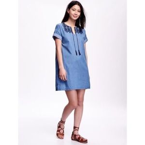 Old Navy Embroidered Chambray Denim Dress (Size S)